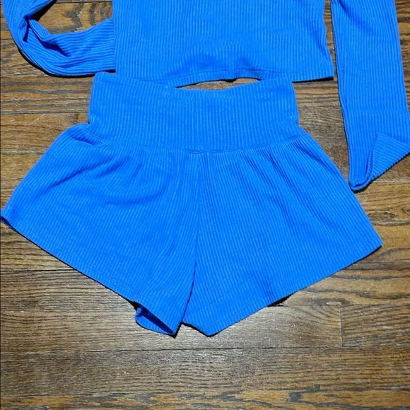 Blue Ribbed Button Cardigan & Shorts Set - Picture 7 of 7